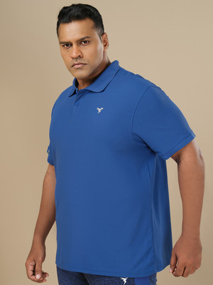 TECHNOSPORT Solid Men Polo Neck Blue T-Shirt