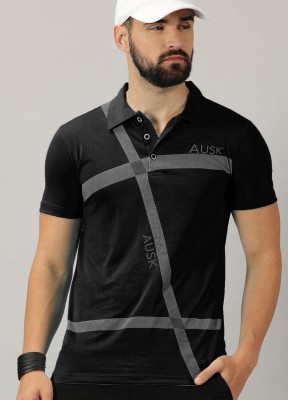 AUSK Printed Men Polo Neck Black T-Shirt