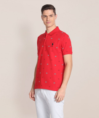 U.S. POLO ASSN. Printed Men Polo Neck Red T-Shirt