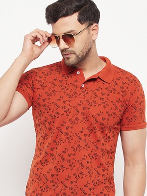 The Million Club Floral Print Men Polo Neck Orange T-Shirt