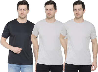 KEOTI Solid Men Round Neck Grey, Black T-Shirt