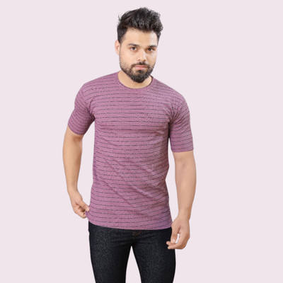 METRONAUT Striped Men Round Neck Purple T-Shirt