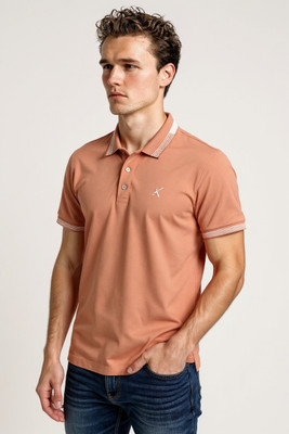 Klothinc Solid Men Polo Neck Orange T-Shirt