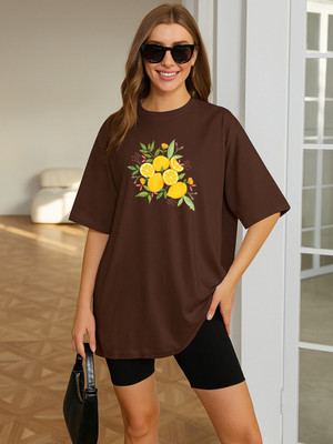 SZN Printed Women Round Neck Brown T-Shirt