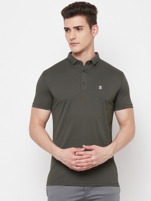 MOZAFIA Solid Men Polo Neck Dark Green T-Shirt