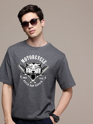 Moda Rapido Graphic Print Men Round Neck Grey T-Shirt