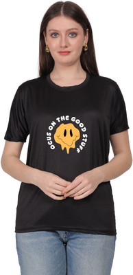 febb Graphic Print Women Round Neck Black T-Shirt