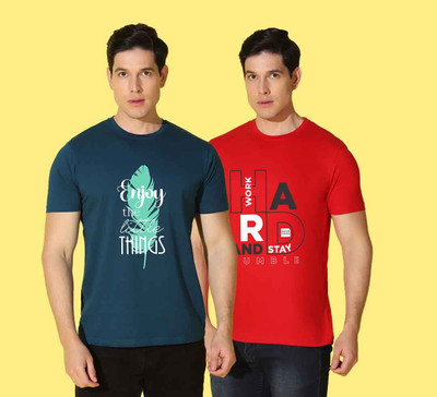 WOOSTRO Printed Men Round Neck Multicolor T-Shirt