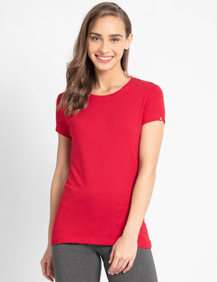 JOCKEY Solid Women Round Neck Red T-Shirt
