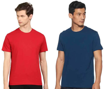 VAN HEUSEN Solid Men Round Neck Red, Dark Blue T-Shirt
