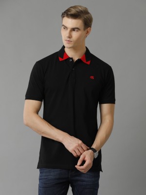 ADRO Solid Men Polo Neck Black T-Shirt