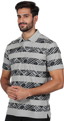 Merriment Printed Men Polo Neck Black T-Shirt