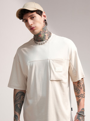 HIGHLANDER Solid Men Round Neck Beige T-Shirt