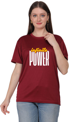 Anabia Printed Women Round Neck Maroon T-Shirt