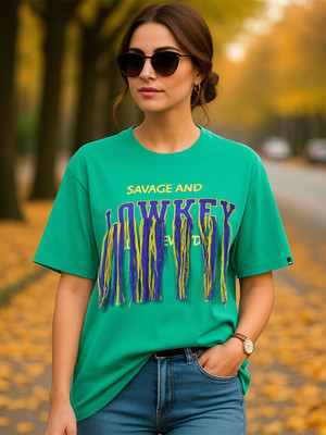BEWAKOOF Self Design Women Round Neck Green T-Shirt