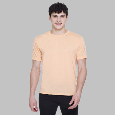 HVBK Solid Men Round Neck Orange T-Shirt