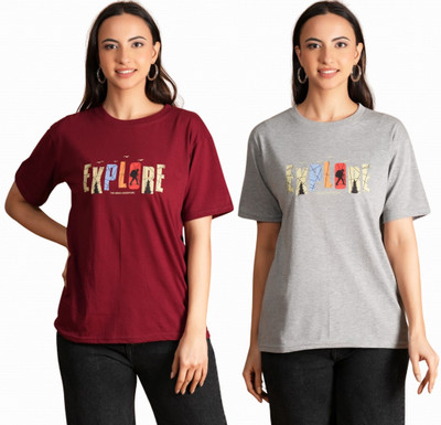 METRONAUT Typography Women Round Neck Multicolor T-Shirt