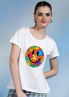 Moda Rapido Printed Women Round Neck White T-Shirt