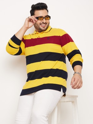 Club York Striped Men Polo Neck Yellow T-Shirt