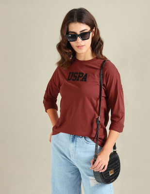 U.S. POLO ASSN. Printed Women Round Neck Orange T-Shirt