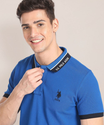 U.S. POLO ASSN. Solid Men Polo Neck Blue T-Shirt