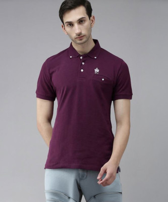 French Connection Solid Men Polo Neck Purple T-Shirt