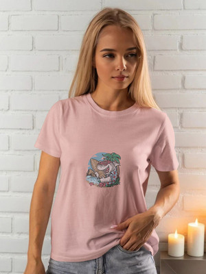 Moda Rapido Printed Women Round Neck Pink T-Shirt