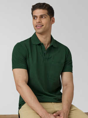 XYXX Solid Men Polo Neck Dark Green T-Shirt