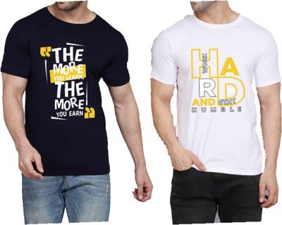 WOOSTRO Printed Men Round Neck Black, White T-Shirt