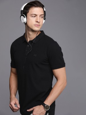 WROGN Solid Men Polo Neck Black T-Shirt