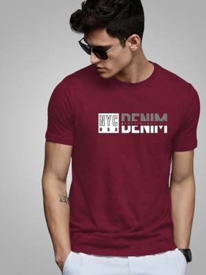 Reya Printed Men Round Neck Maroon T-Shirt