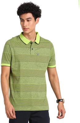 TURTLE Striped Men Polo Neck Light Green T-Shirt