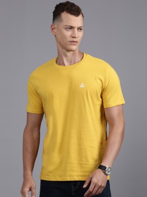 WROGN Solid Men Round Neck Yellow T-Shirt