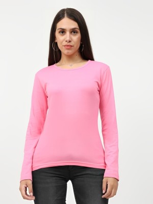 PP Vastram Solid Women Round Neck Pink T-Shirt