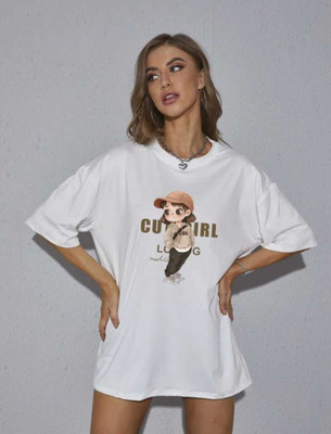 HouseOfCommon Self Design Women Round Neck White T-Shirt