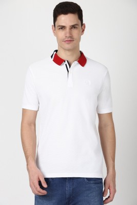 PETER ENGLAND Solid Men Polo Neck White T-Shirt