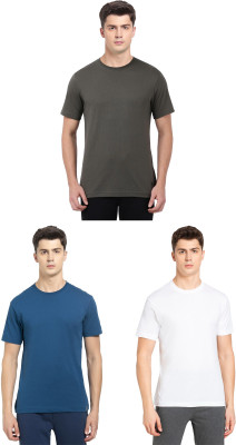JOCKEY Solid Men Round Neck Dark Green, Blue, White T-Shirt