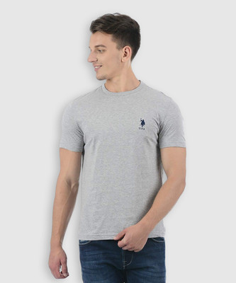 U.S. POLO ASSN. Solid Men Round Neck Grey T-Shirt