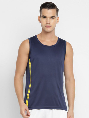 HRX by Hrithik Roshan Solid Men Round Neck Navy Blue T-Shirt