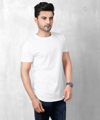 ShopGlobal Solid Men Round Neck White T-Shirt