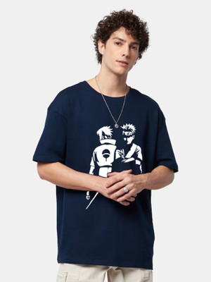 London Crew Graphic Print Men Round Neck Navy Blue T-Shirt