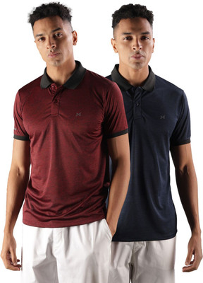 Force NXT Solid Men Polo Neck Blue, Maroon T-Shirt