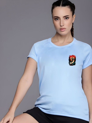 SZN Graphic Print Women Round Neck Light Blue T-Shirt