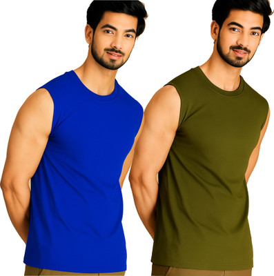 Jangoboy Solid Men Round Neck Dark Blue, Dark Green T-Shirt