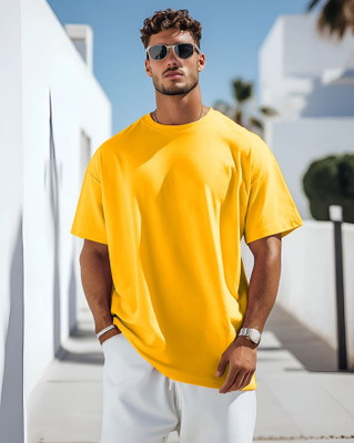 ENITOR Solid Men Round Neck Yellow T-Shirt