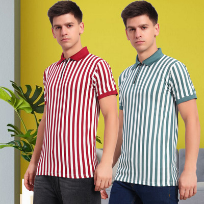 Brayles Striped Men Polo Neck Multicolor T-Shirt