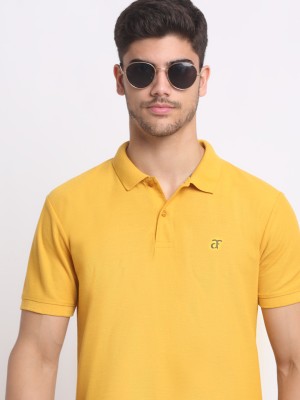 Affordable AF Solid Men Polo Neck Gold T-Shirt