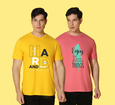 WOOSTRO Printed Men Round Neck Multicolor T-Shirt