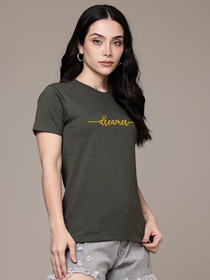 Moda Rapido Graphic Print Women Round Neck Dark Green T-Shirt