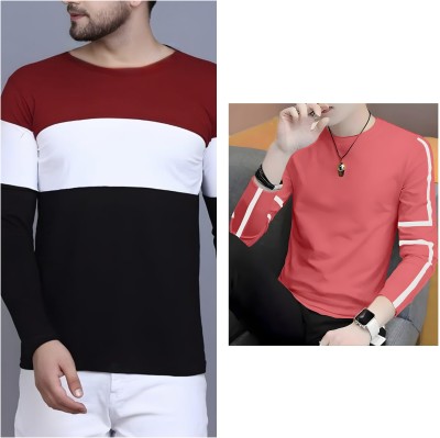 Pachirisu Solid Men Round Neck Maroon, Orange T-Shirt